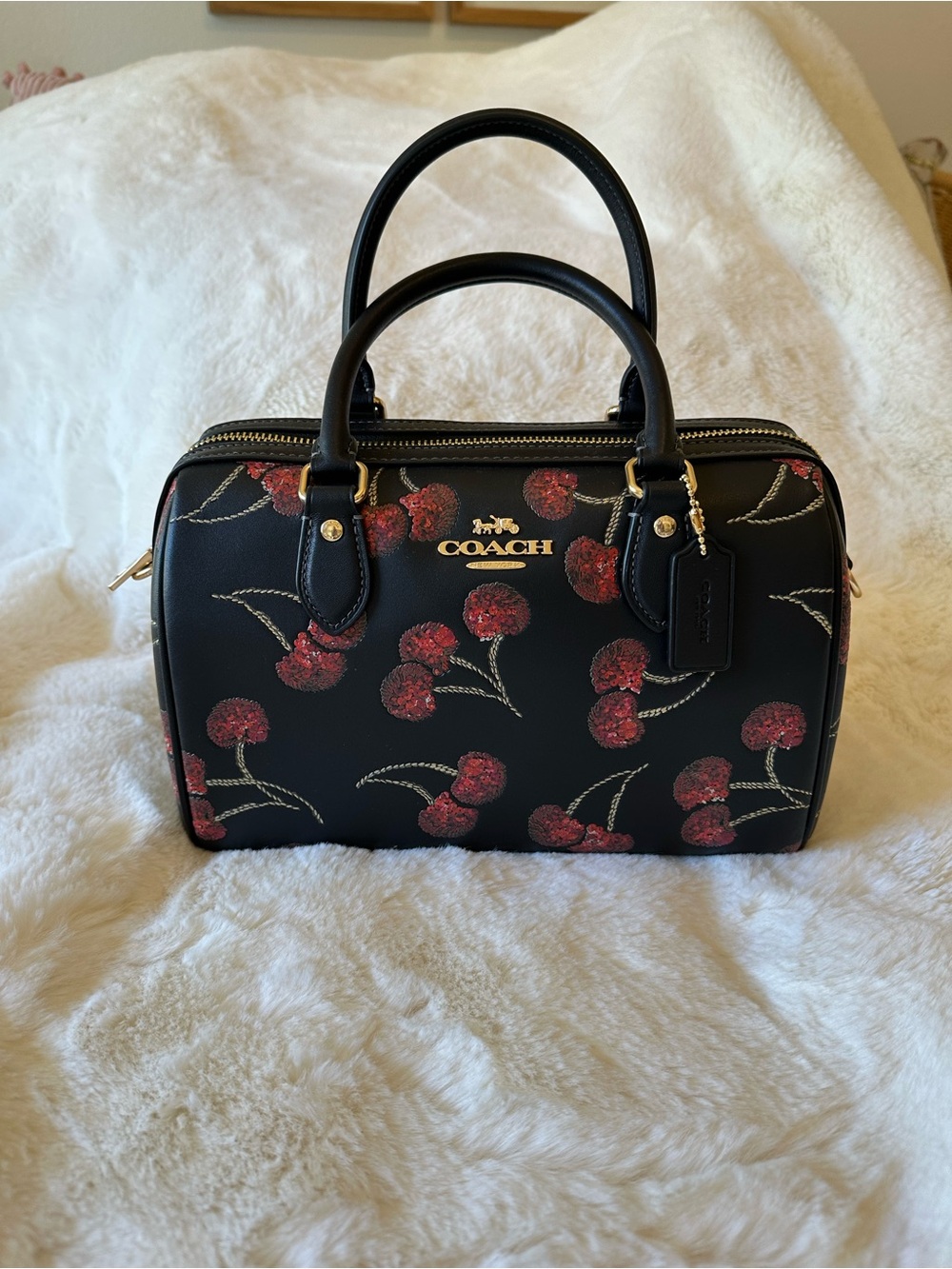 ‼️AUTHENTIC‼️🍒COACH BLACK CHERRY ROWAN SATCHEL🍒
